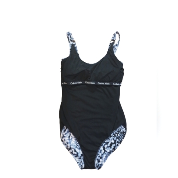 Calvin Klein Blue/White Lynx One-Piece Swimsuit and Blue Cover-Up - Picture 9 of 15